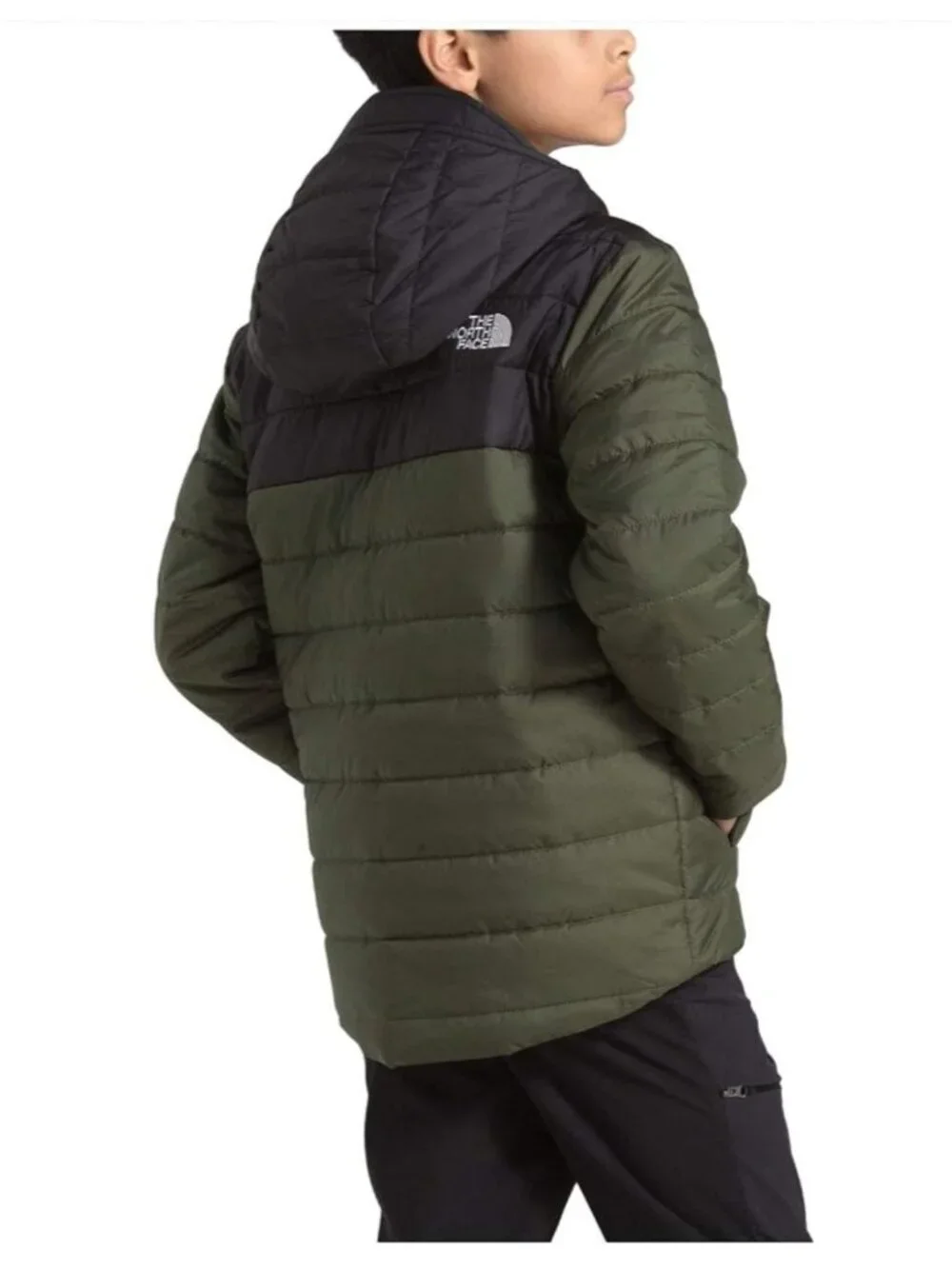 The North Face Reversible Green Camo Hooded Puffer Jacket Coat Youth Boys S 7/8